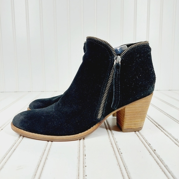 Dolce Vita Black Suede Leather Zip Detail Block Heels Ankle Boots I1012 - Picture 1 of 10
